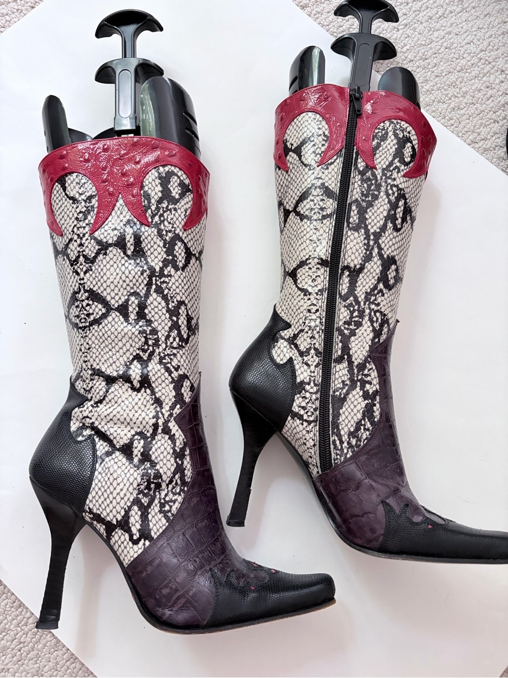 Vintage Y2K Multicolor Snakeskin Western Stiletto Boots Size 7